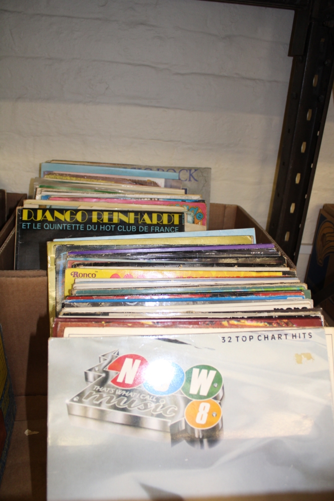 A large collection of vinyl albums including: Now 8, Smash Hits, etc 2 trays.