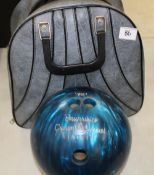 A Brunswick Crown Jewel 10 pin bowling ball in carry holdall: