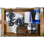 A collection of camera equipment to include: Praktica MTL3 ( zeiss lens fitted) , Kersaw Eight 20