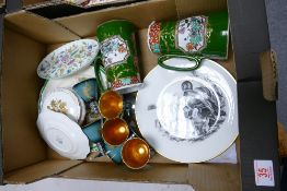 A mixed collection of items to include: Masons Ironstone jugs, Boehm Game Bird series plate, Hunting