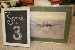 Large framed print 'Outbound Lancaster Bomber' By Gerald Coulson 97cm x 78cm: together with a