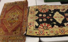 A vintage prayer mat: together with a small wool floor rug (2).