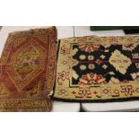 A vintage prayer mat: together with a small wool floor rug (2).