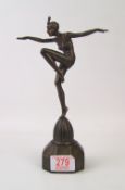 Bronzed Past Times Deco Dancing Girl Figure: height 26cm (a/f).