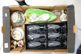 A mixed collection of items to include: Royal Doulton Glassware, Carlton Ware, Spode Ironstone