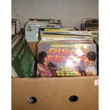 A large collection of vinyl albums including: Now 20, The Right Stuff 2, Beatrix Potter etc 2 trays.