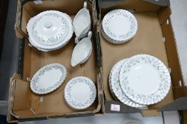 A collection of Johnson Bros Snow White Regency Patterned dinner ware to include: dinner plates,