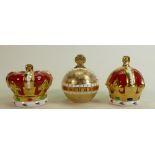 Royal Crown Derby crowns or orbs x 3: All boxed and with certificates numbered 535, includes