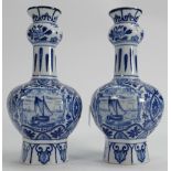 Pair of 19th century small Delft vases: Height 16cm. (2)