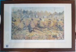 Alexander Charles James Signed Framed Hunting Theme Print "Cocks Only": frame size 45cm x 65cm