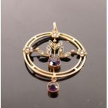 Victorian 9ct rose gold Amethyst /pearl pendant 2.3g: