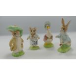 Beswick Beatrix Potter figures: Tom Kitten, Peter Rabbit, Benjamin Bunny and Jemimia Puddleduck.