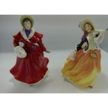 Royal Doulton Lady Figures: The Skater HN3439 & Autumn Breezes HN2131, both boxed(2)