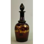 Amethyst & gilt Venetian glass decanter: Stands 30 cm high, good condition.