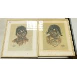 Pair Mid Century Audrey Young Oppel framed Prints: