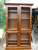 Reproduction Fruit Wood Book Case: with chicken Wire Mesh Panels, height 220cm, width 135cm and