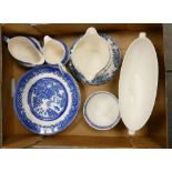 A mixed collection of items to include: Wedgwood Creamware Vase, Blue & White Meakins & similar