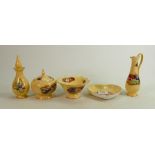 A collection of Aynsley Orchard Gold items to include: Heart Shaped Bowls, Jugs Lidded bottle,