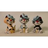 Lorna Bailey set of 3 Pussketeers: Pawthos, Purrthos & Armeow.