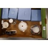 A collection of Boxed Wedgwood Clio patterned items to include: mantle clock , mug, lidded pot,