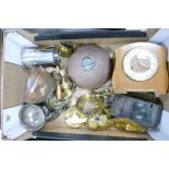 A mixed collection of meetal ware items to include: safety lamps, copper items, brass ornaments etc