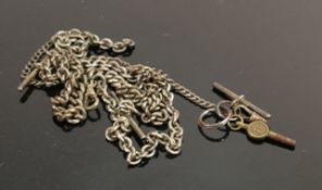 Three various silver watch chains: Includes double Albert, but all incomplete, gross weight 105g,