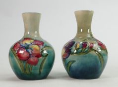 Pair of Walter Moorcroft Freesia vases on green blue ground: Height 12cm. (2)