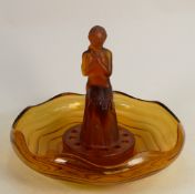 Art Deco Amber Glass Bowl & Frog: diameter of bowl 29cm