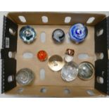 A collection of glass paperweights: (9)