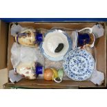 Job lot containing: Pair of blue & white willow pattern plates, Toby Jug, Dresden plates (a/f), pair