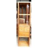 2x Brazilian Mahogany Modern Tall Display Stand / Shelves: with 3 drawers, height 166, width 44cm