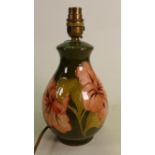 Moorcroft Hibiscus on Green Ground Lampbase: height to bottom of fitting 21cm