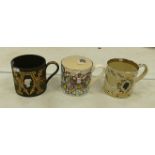 Three Wedgwood mugs: to include Her Majesty Queen Elizabeth by Richard Guyatt, Quetzalotal limited