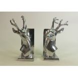 Polished Aluminium Deer Head Book Ends: height 22cm(2)