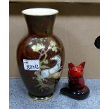 Royal Doulton Flambe Fox (tiny chip to ear): together with Crown Devon Vase decorated with Horses(2)
