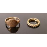 9ct gold gents signet ring and 9ct gold eternity ring: 8.1g.