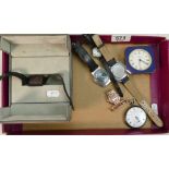 A collection of vintage watches: including steel pocket watch and various other wristwatches. (7)