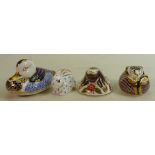 Royal Crown Derby paperweights x 4: Duck (ceramic stopper), baby rabbit, Mole (collectors Guild) and