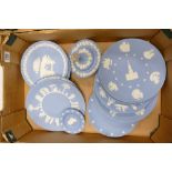 Wedgwood jasper ware: to include wall plates, pin dishes etc ( 1 tray)
