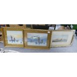Two Vernon Hardy Watercolours Titled Moon Light & Sunset together with similar item(3)