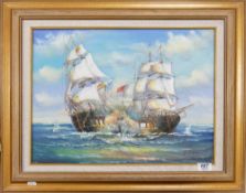 J Harvey, Oil on Canvas Nautical scene: