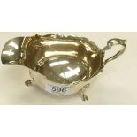 Silver sauce boat Birmingham 1928: Weight 169 grams, slight bend to pouring lip.