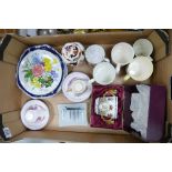 A mixed collection of items to include: Commemorative cups & saucers, Masons ginger jar, floral