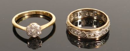 18ct gold ring and 9ct gold eternity ring: 18ct ring set diamond chips, weight 2.9g size Q, 9ct