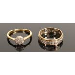 18ct gold ring and 9ct gold eternity ring: 18ct ring set diamond chips, weight 2.9g size Q, 9ct