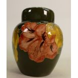 Moorcroft Hibiscus on Green Ground Ginger Jar: height 15cm