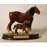 Beswick shire horse & foal tableau: "Horses Great and Small on oval ceramic base.