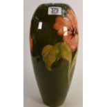 Moorcroft Hibiscus on Green Ground Vase: Queen Mary sticker noted , height 37cm