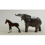 Beswick small elephant: 974 together with a Royal Doulton thoroughbred foal (2)