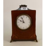 Mahogany inlaid mantle clock: Winds and ticks, French movement, ticking order, height 23cm, brass